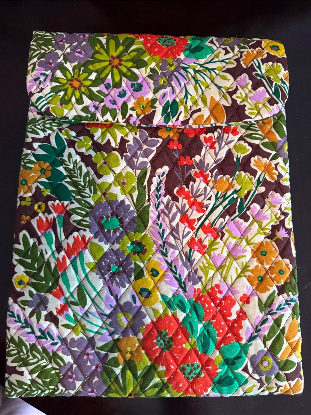 Vera Bradley Brown Tech Pouch with Red, Lime and Purple Floral Print